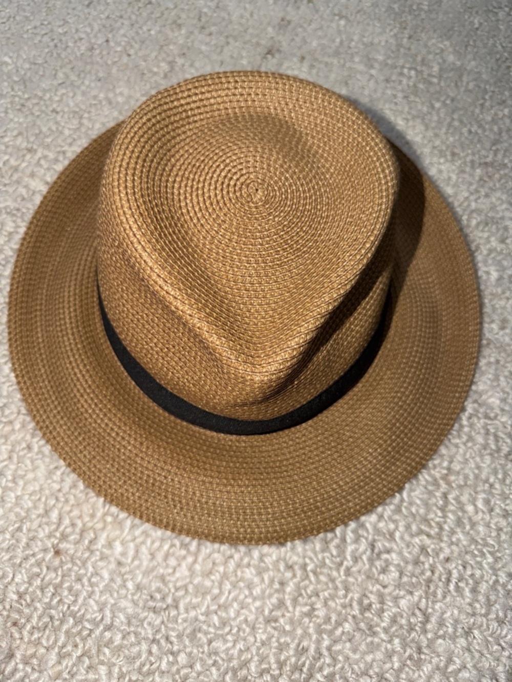 Straw Fedora Hat with Black Band - Tan